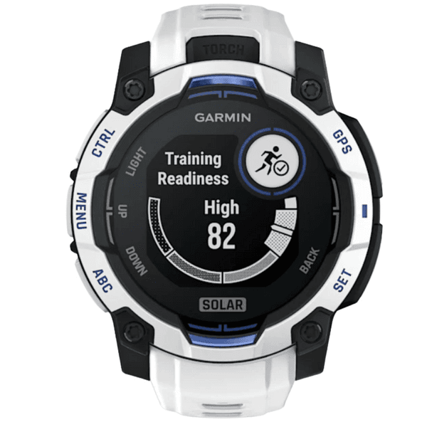 Instinct 3 - 45 mm, Solar Whitestone With Whitestone/Bolt Blue Silicone Band, view: 5