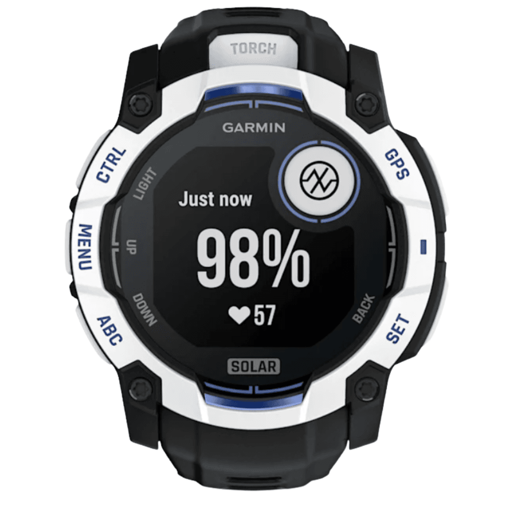 Instinct 3 50 mm, Solar Whitestone With Black/Bolt Blue Silicone Band, view: 5