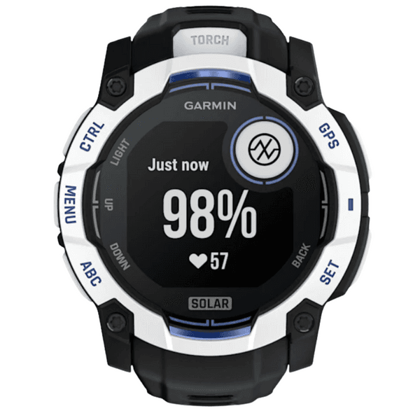 Instinct 3 50 mm, Solar Whitestone With Black/Bolt Blue Silicone Band, view: 5