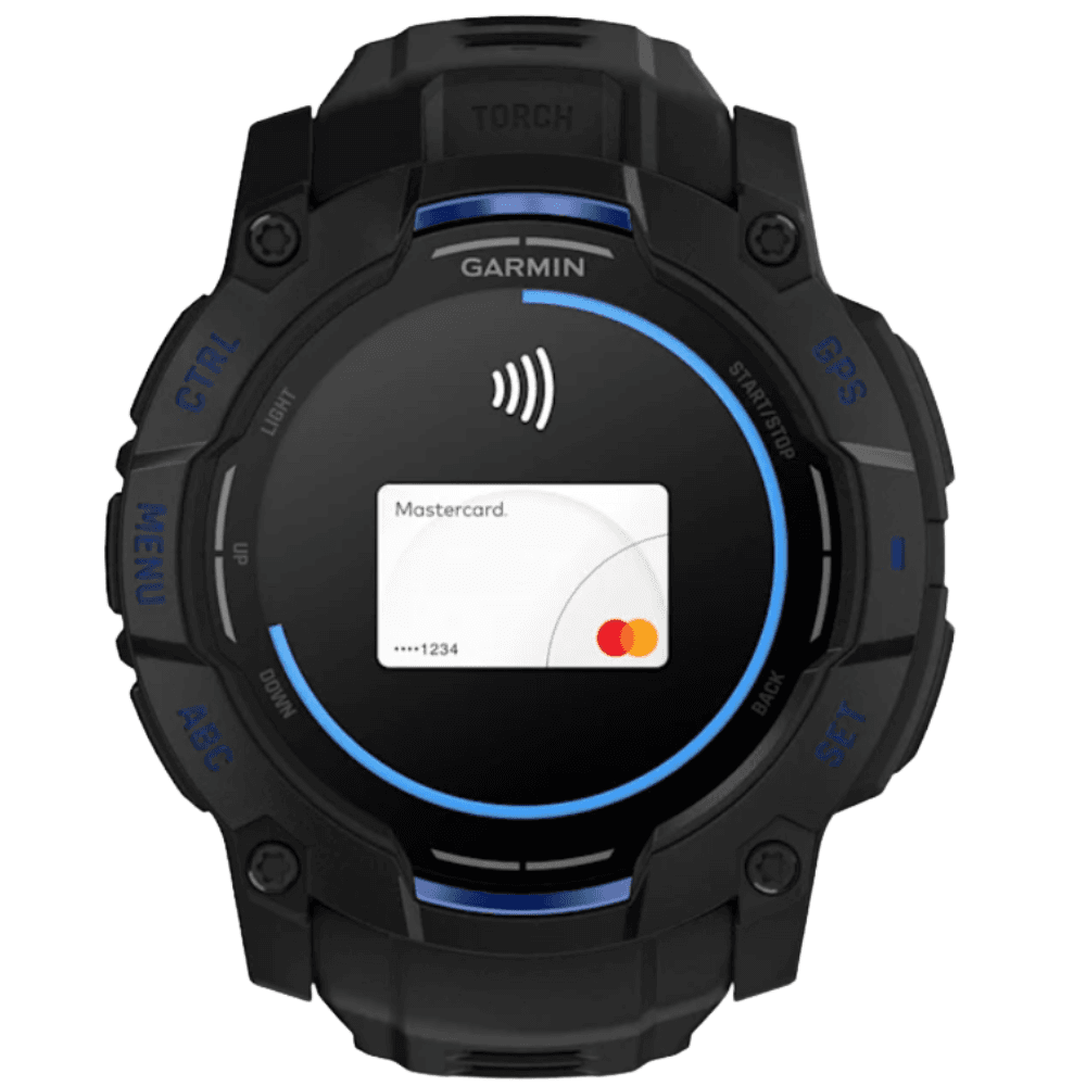 Instinct 3 50 mm, Amoled Black With Black/Bolt Blue Silicone Band, view: 6