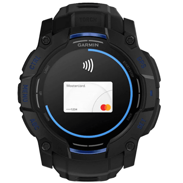 Instinct 3 50 mm, Amoled Black With Black/Bolt Blue Silicone Band, view: 6
