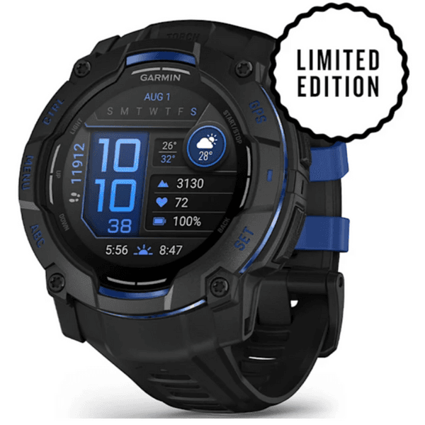 Instinct 3 50 mm, Amoled Black With Black/Bolt Blue Silicone Band, view: 1