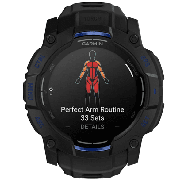 Instinct 3 50 mm, Amoled Black With Black/Bolt Blue Silicone Band, view: 3