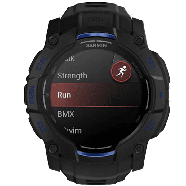 Instinct 3 50 mm, Amoled Black With Black/Bolt Blue Silicone Band, view: 2