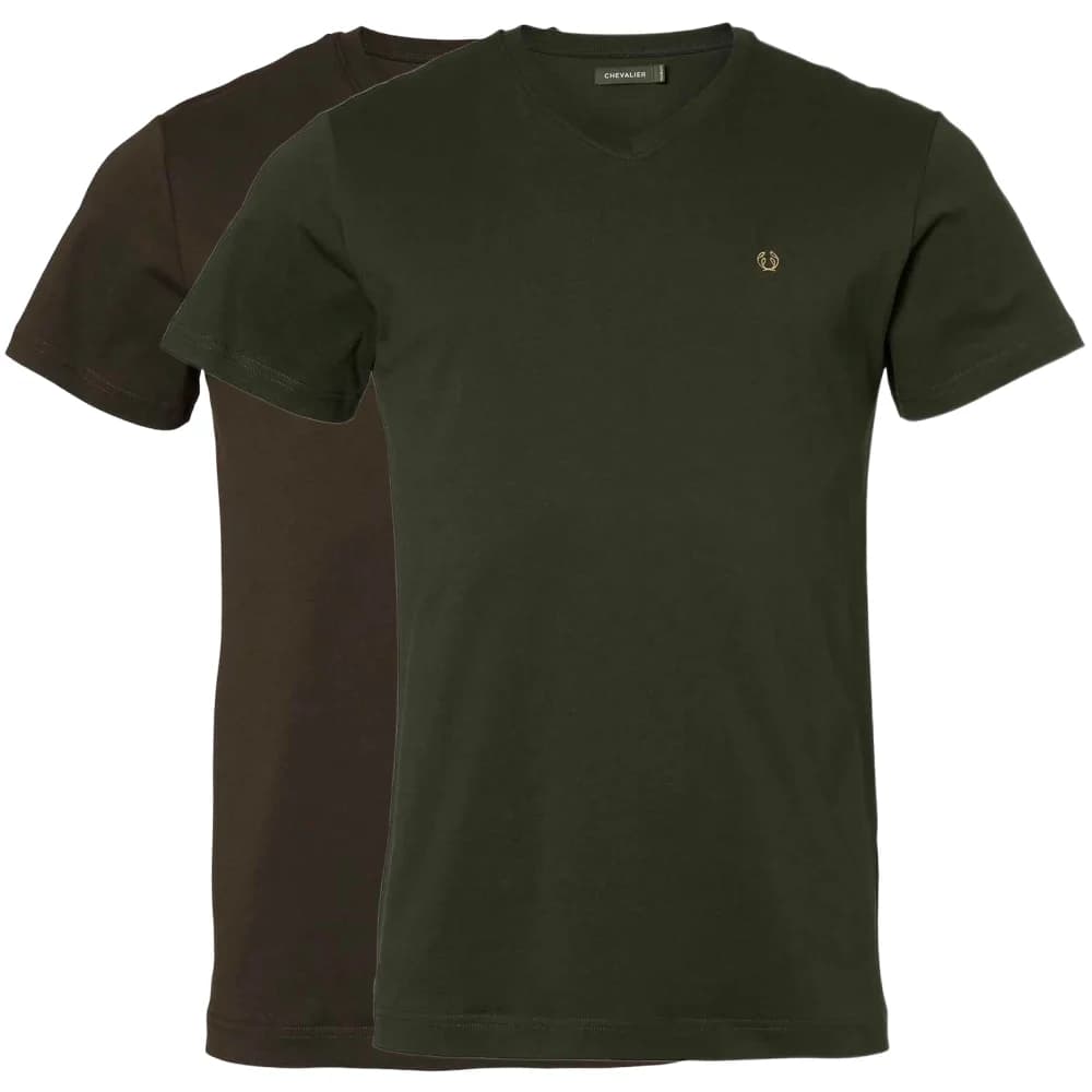 Chevalier 2P. V-Neck T-Shirt Men Dk Green/ Leather Brown, view: 0