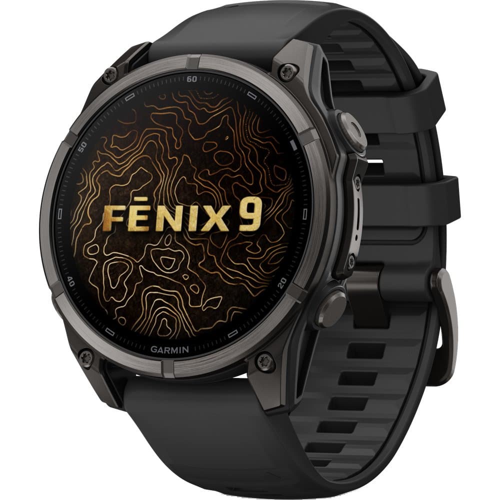 Fenix 9 47mm Dlc Smartwatch Carbon Gray Dlc Titanium With Black Silicone Band, view: 1