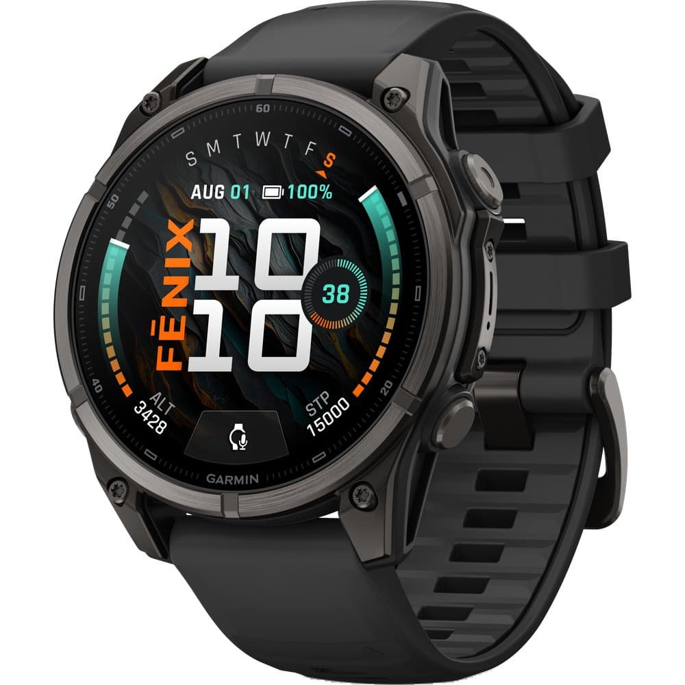 Fenix 9 47mm Dlc Smartwatch Carbon Gray Dlc Titanium With Black Silicone Band, view: 0