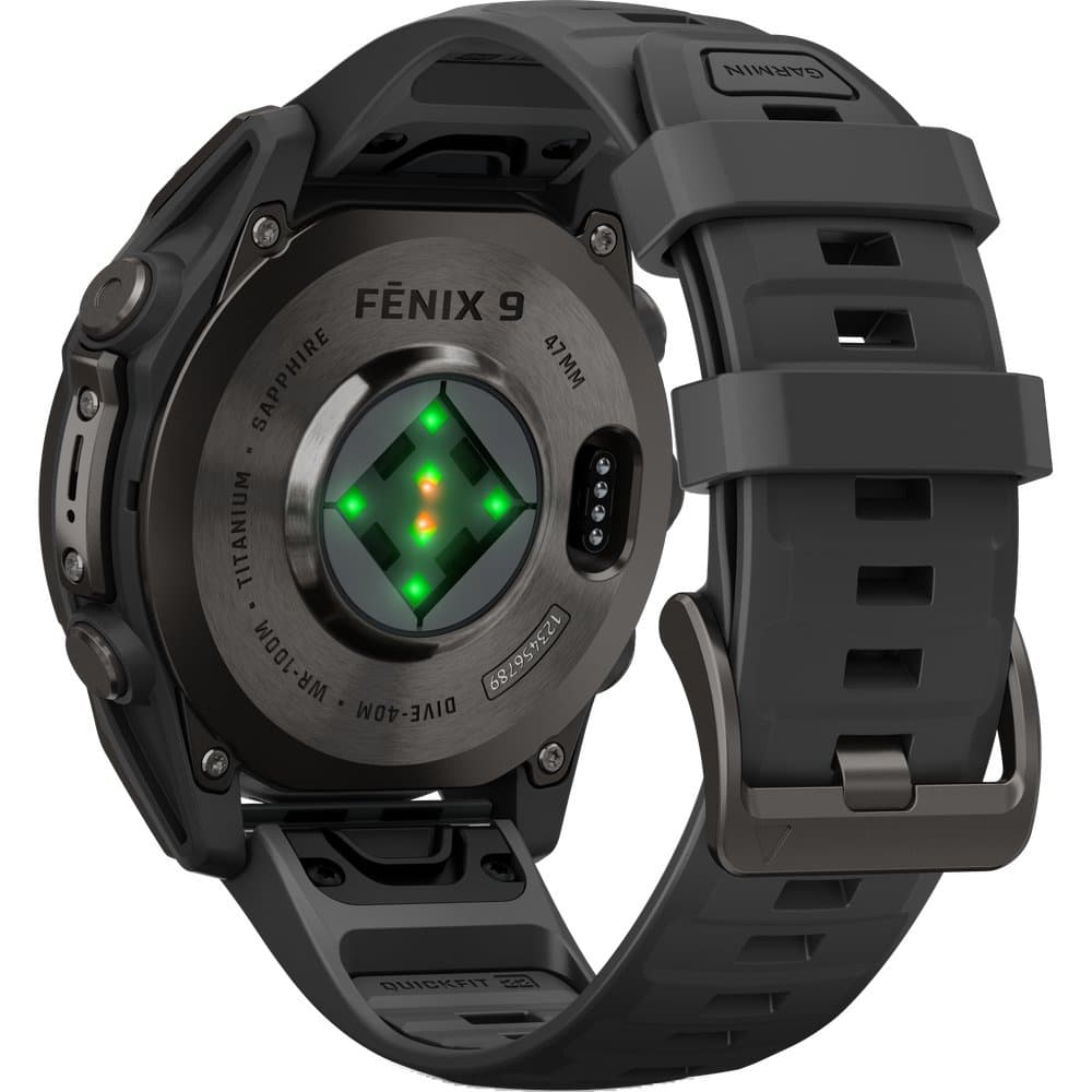 Fenix 9 47mm Dlc Smartwatch Carbon Gray Dlc Titanium With Black Silicone Band, view: 7