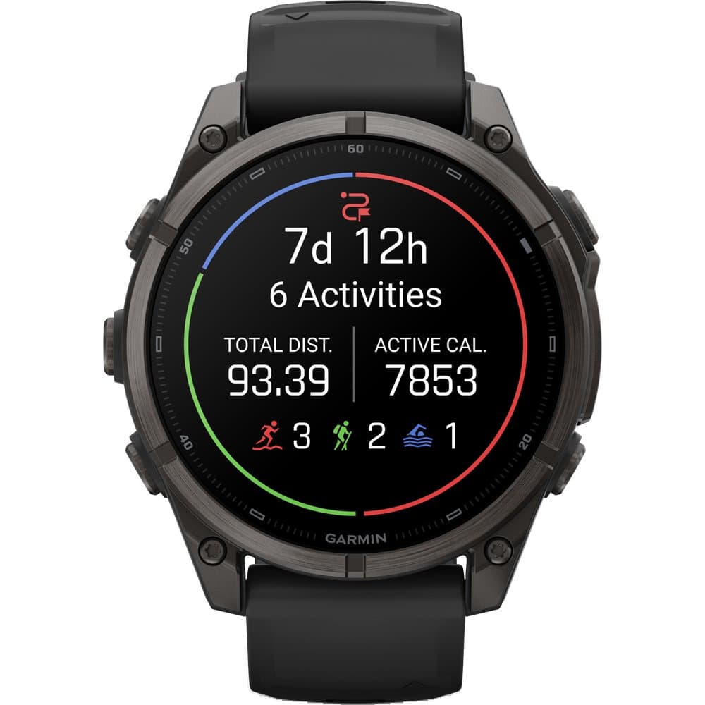 Fenix 9 47mm Dlc Smartwatch Carbon Gray Dlc Titanium With Black Silicone Band, view: 3