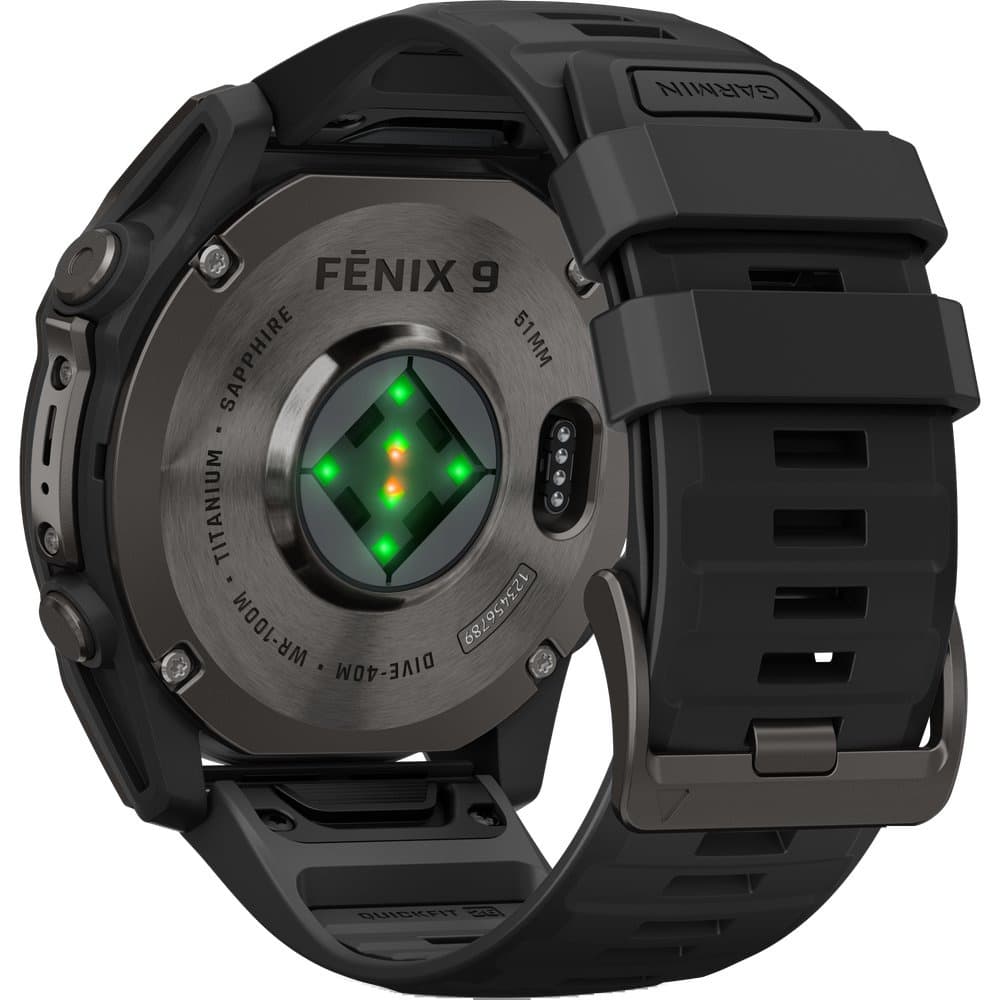 Fenix 9 51mm Dlc Smartwatch Carbon Gray Dlc Titanium With Black Silicone Band, view: 7