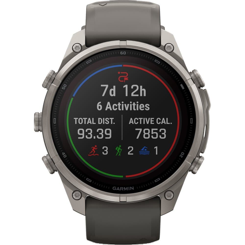 Fenix 9 Pro Inreach 47mm Solar Ti Smartwatch Titanium With Pebble Gray/Silver Gray Silicone Band, view: 2