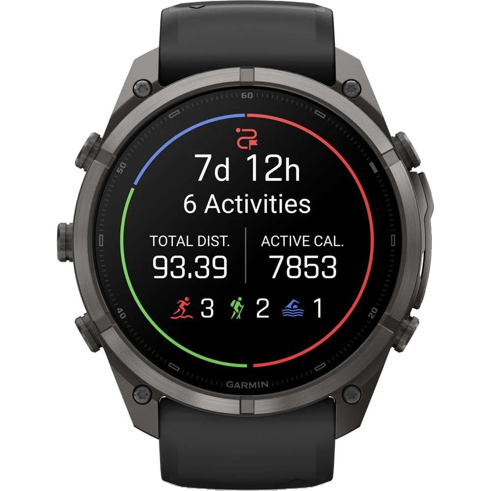 Fenix 9 Pro 51Mm Dlc Smartwatch Carbon Gray Dlc Titanium With Black/Pebble Gray Silicone Band, view: 3