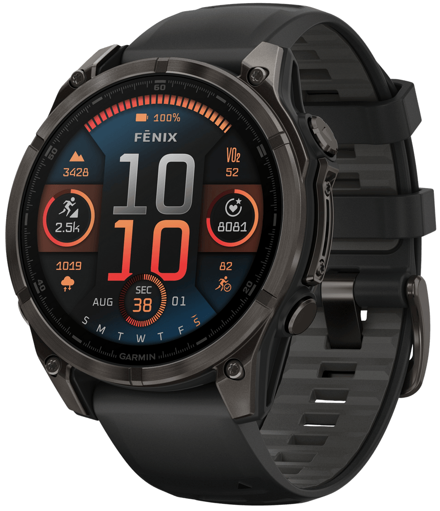 productImage: Fenix 8 47mm AMOLED Sapphire Carbon Gray DLC Titanium with Black Pebble Gray Silicone