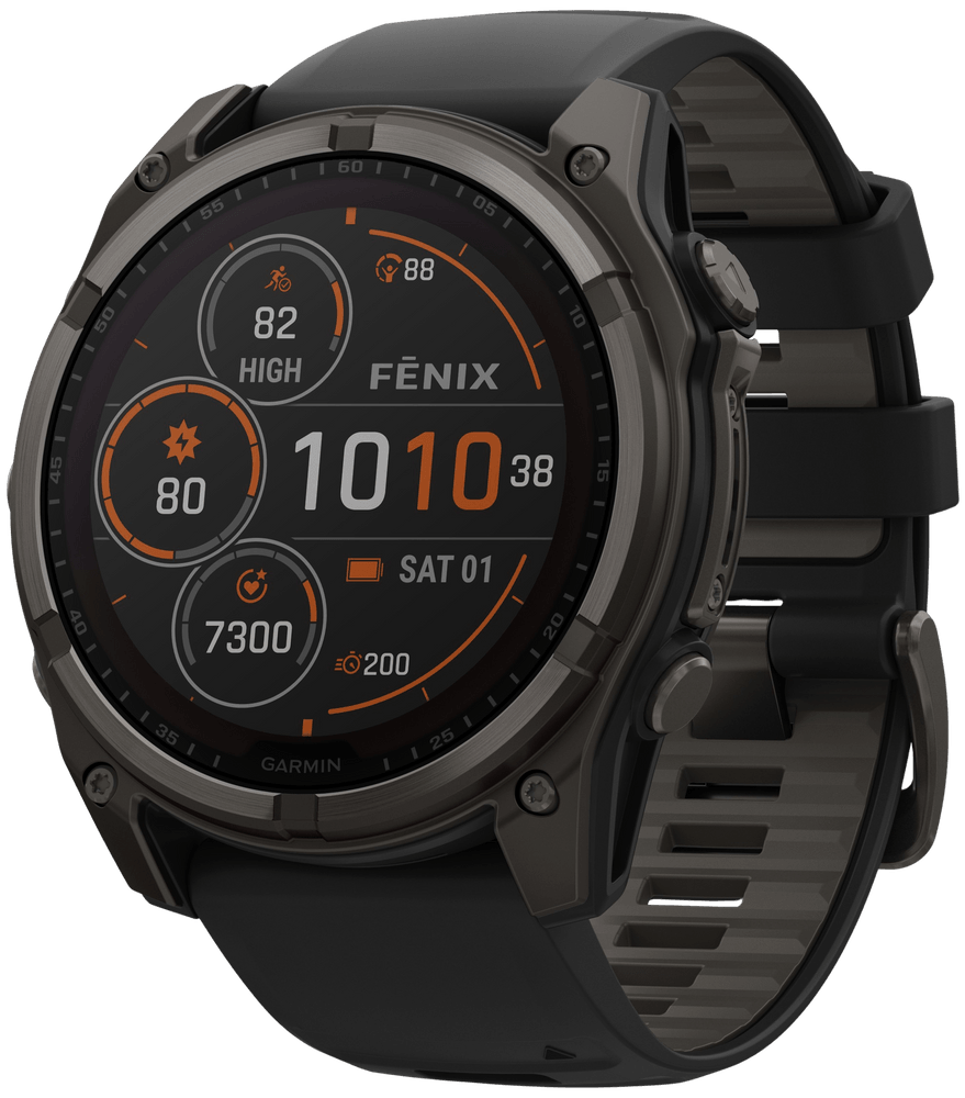 productImage: Fenix 8 51mm Sapphire Solar Carbon Gray DLC Titanium with Black Pebble Gray Silicone