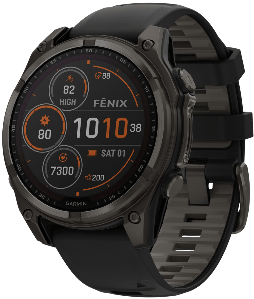 productImage: Fenix 8 47mm Sapphire Solar Carbon Gray DLC Titanium with Black Pebble Gray Silicone