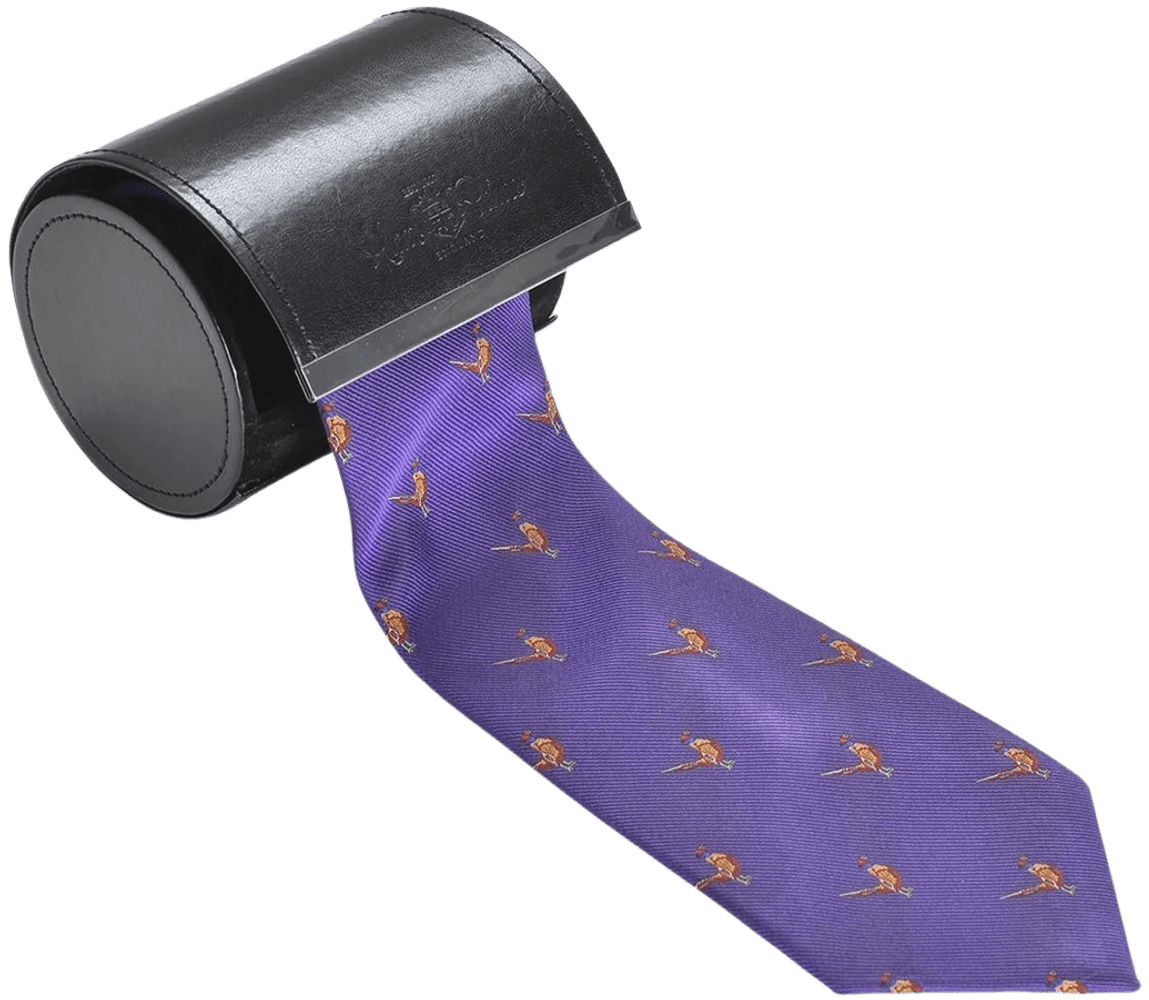 productImage: Ripon Silk Tie Standing Pheasant - Purple