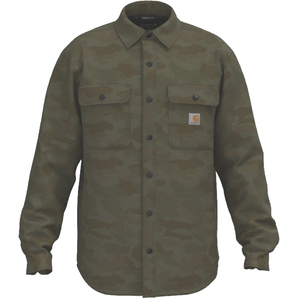 M's Canvas Fleece-Lined Shirt Jacket Army Green Camo, view: 1