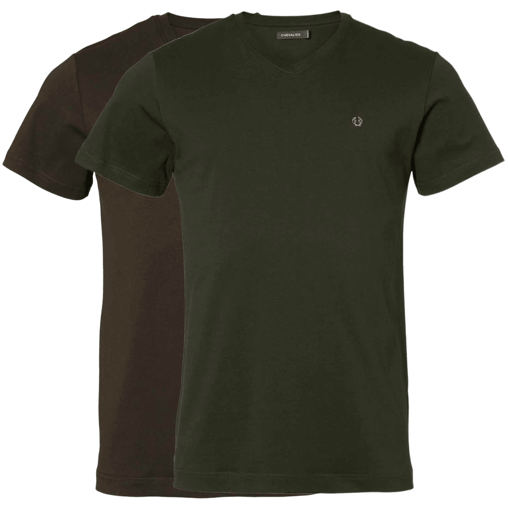Chevalier 2P. V-Neck T-Shirt Men Dk Green/ Leather Brown, view: 1