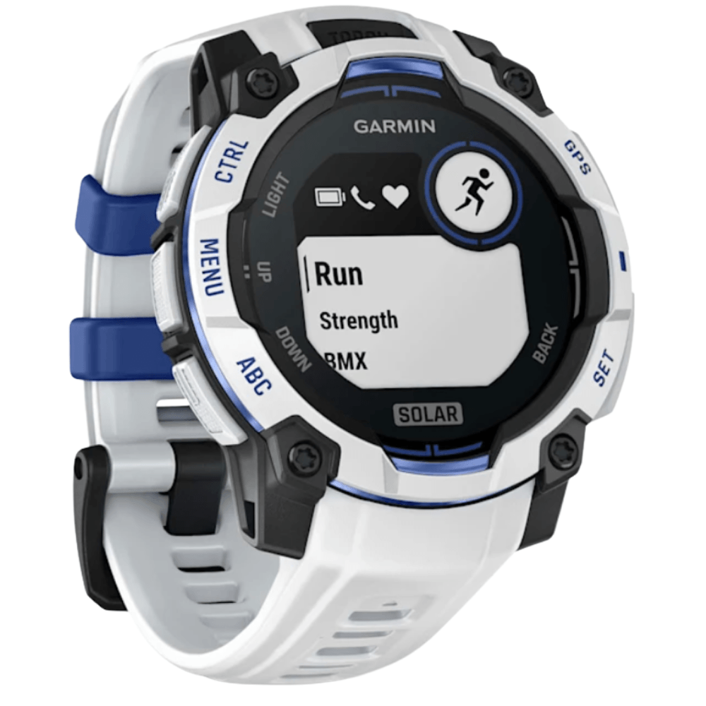 productImage: Instinct 3 - 45 mm, Solar Whitestone With Whitestone/Bolt Blue Silicone Band