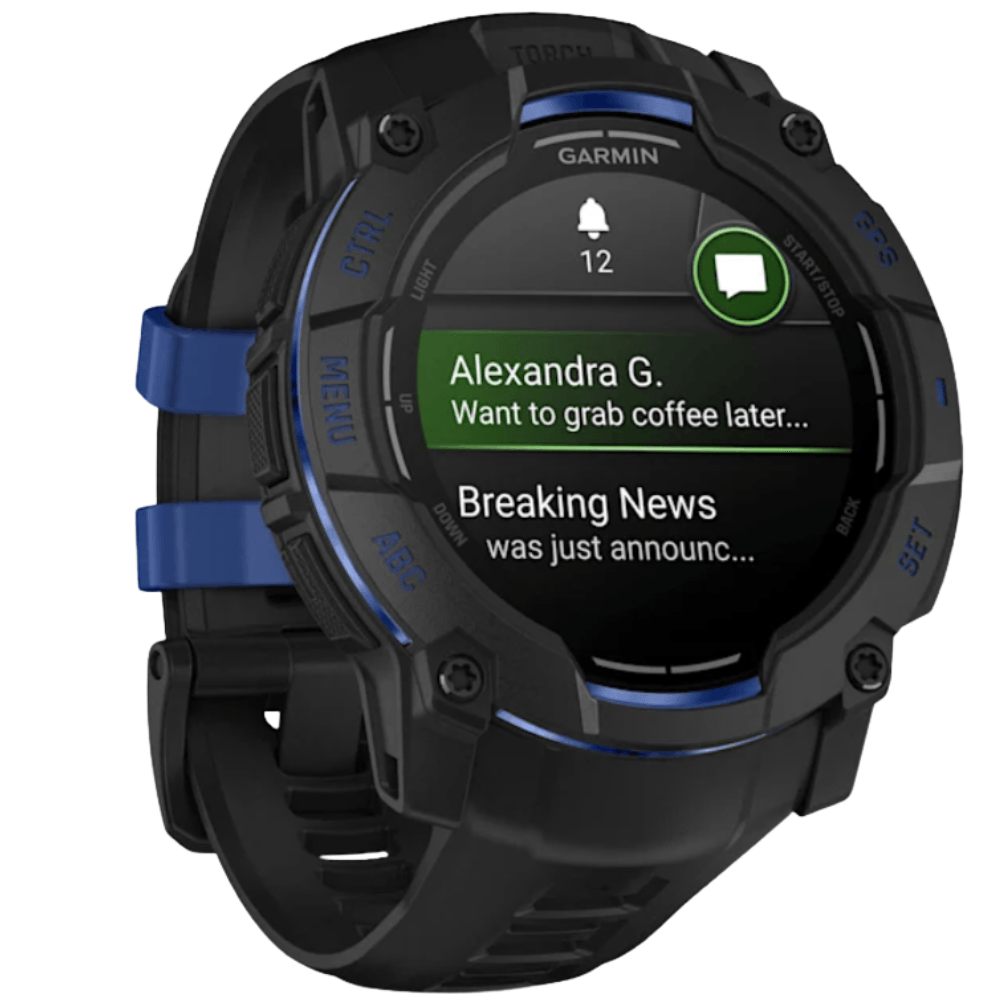productImage: Instinct 3 50 mm, Amoled Black With Black/Bolt Blue Silicone Band